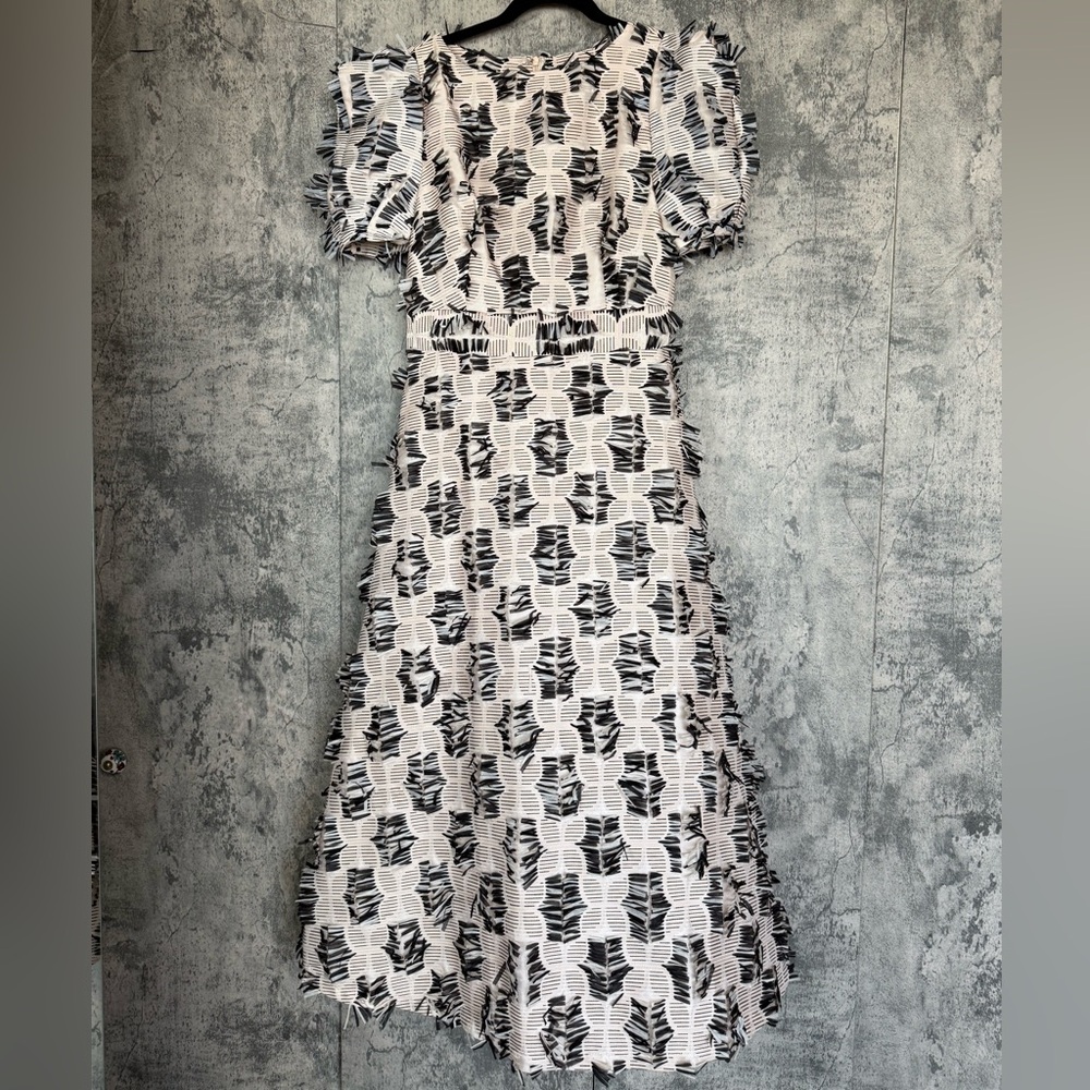 Ina Black and White Geometric Long Sleeve Dress